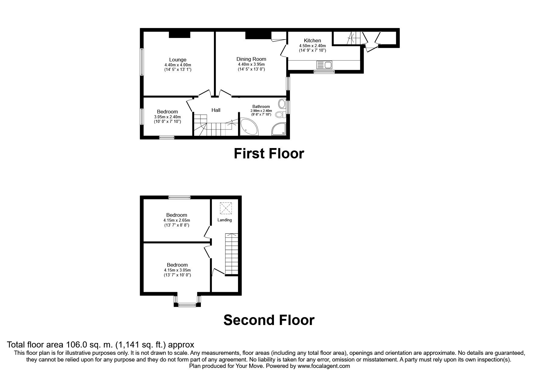 Floorplan of 3 bedroom Mid Terrace Flat for sale, Byron Avenue, Wallsend, Tyne and Wear, NE28