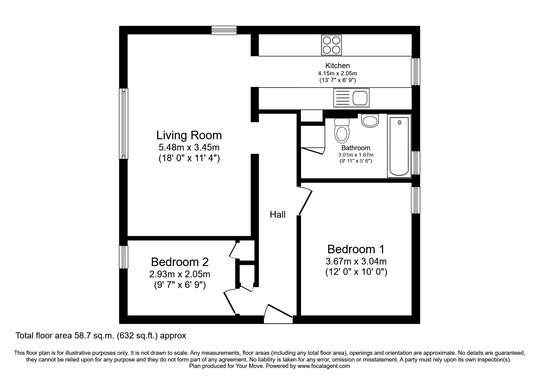 Floorplan of 2 bedroom  Flat to rent, Nelson Road, Whitton, Hounslow, TW3