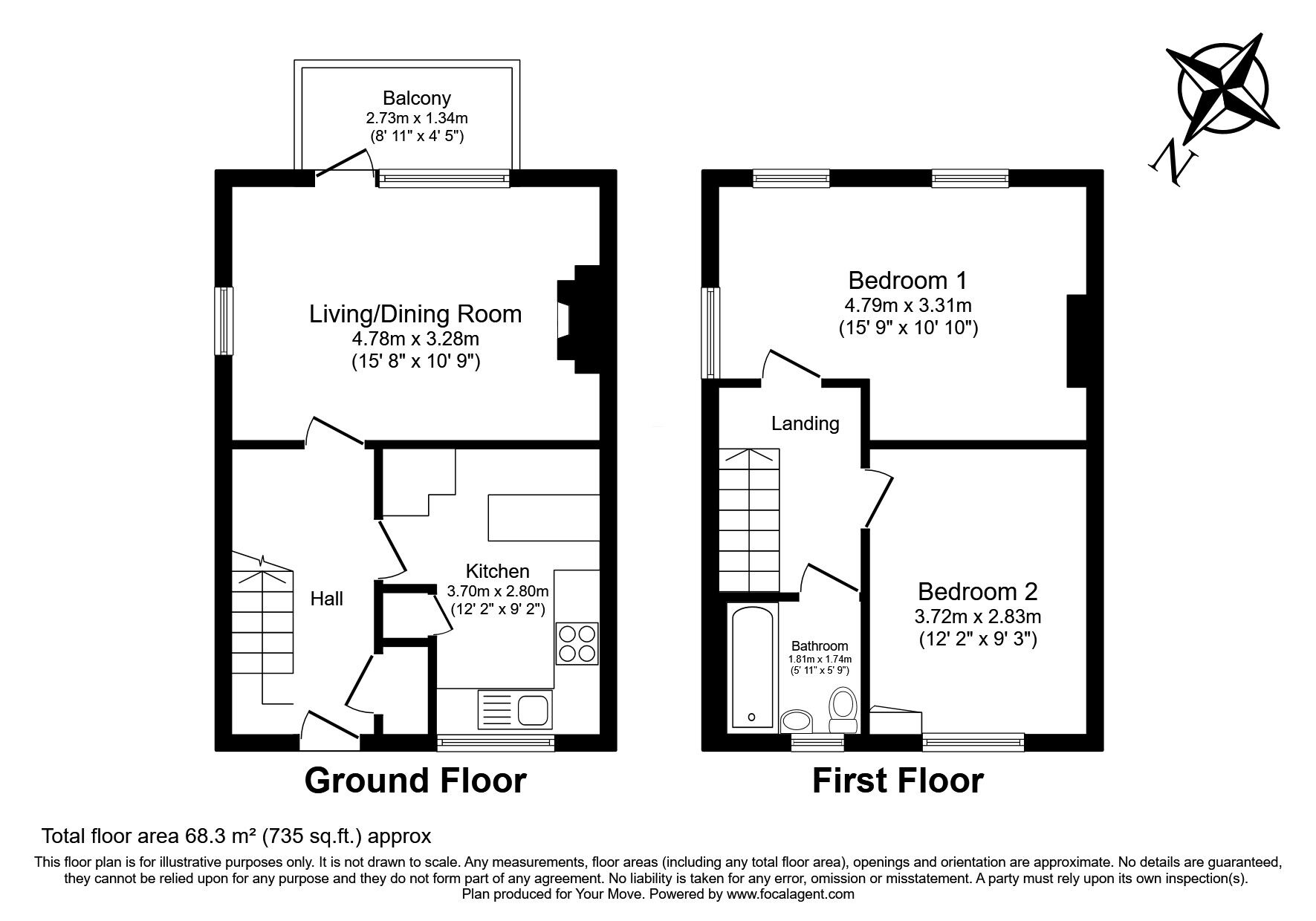 Floorplan of 2 bedroom  Flat for sale, Ross Road, Whitton, Twickenham, TW2