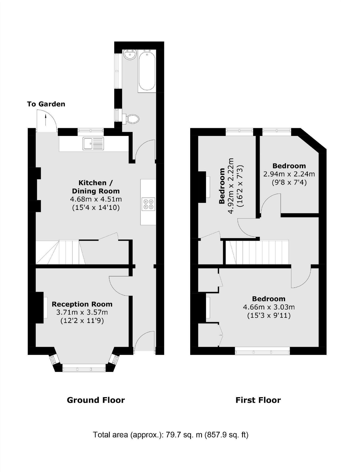 Floorplan of 3 bedroom Mid Terrace House to rent, Hounslow Gardens, Hounslow, TW3