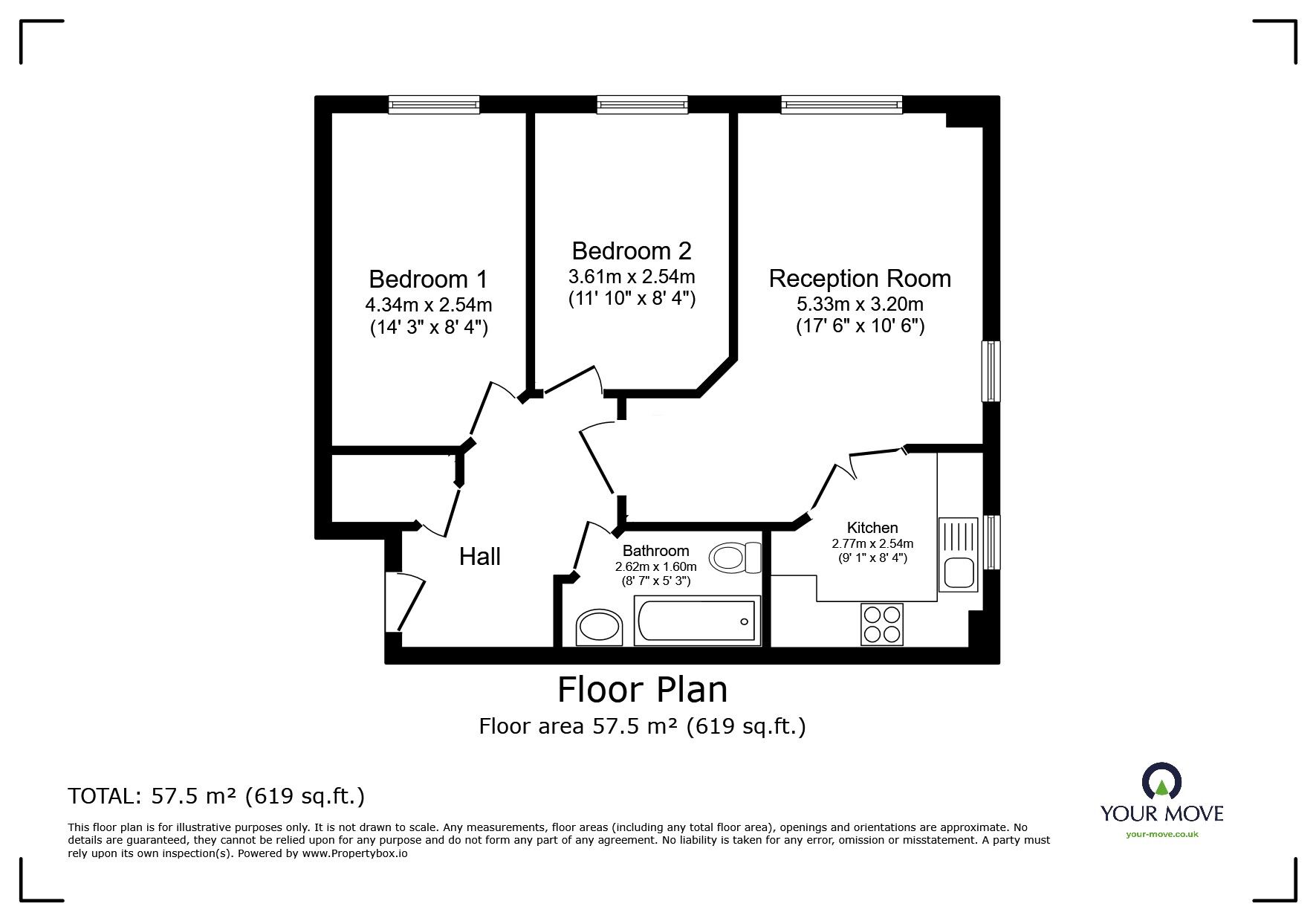 Floorplan of 2 bedroom  Flat to rent, Williams Drive, Hounslow, TW3