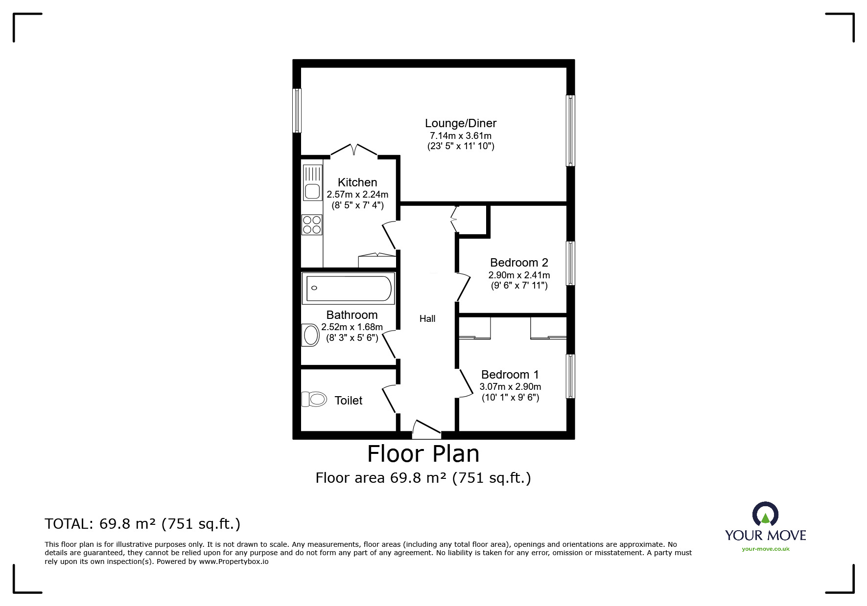 Floorplan of 2 bedroom  Flat to rent, Heathside, Whitton, Hounslow, TW4