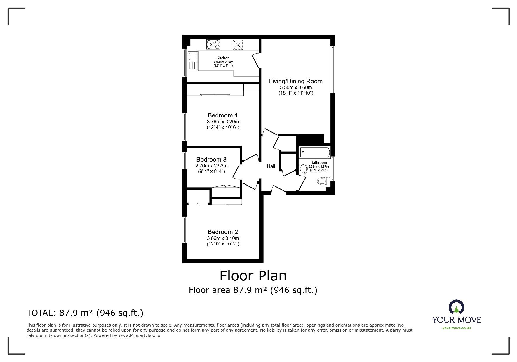 Floorplan of 3 bedroom  Flat for sale, Constance Road, Whitton, Twickenham, TW2